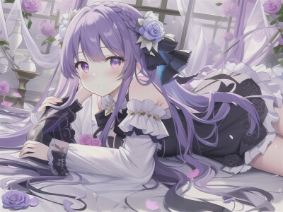 紫色公主裙＋玫瑰头饰＋女团头
