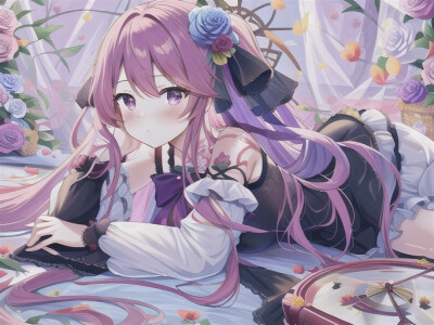 紫色公主裙＋玫瑰头饰＋女团头