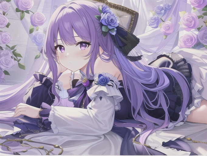 紫色公主裙＋玫瑰头饰＋女团头