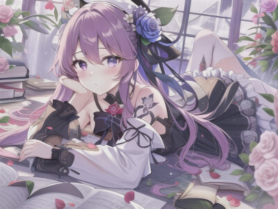 紫色公主裙＋玫瑰头饰＋女团头