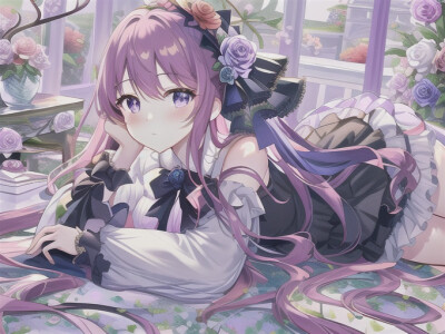 紫色公主裙＋玫瑰头饰＋女团头