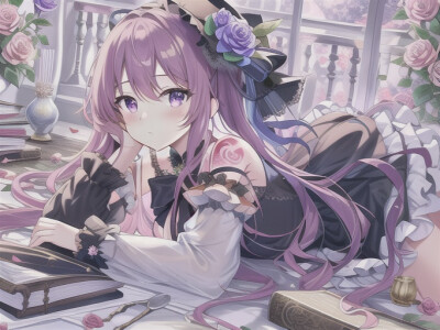 紫色公主裙＋玫瑰头饰＋女团头