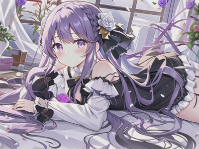 紫色公主裙＋玫瑰头饰＋女团头