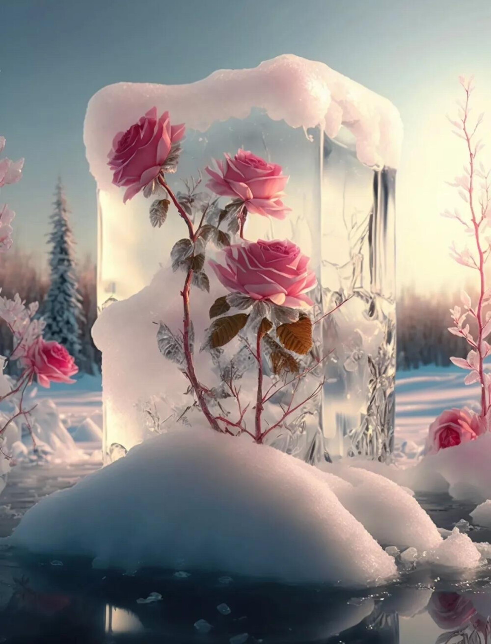 冰封的玫瑰花 