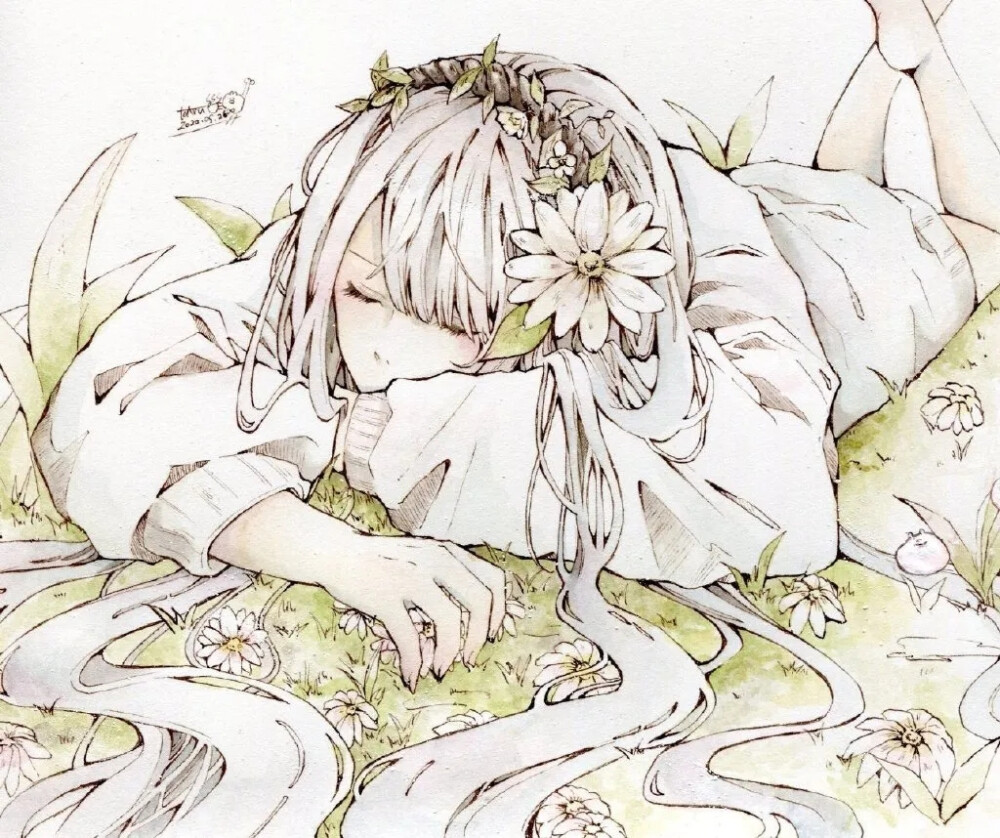 画师とあるお茶，水彩绘画，温柔的少男少女