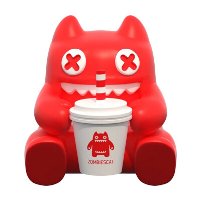 【魔鬼猫造型-喝奶茶】#杯子 3D造型 卖萌 IP 动漫 魔性 zombiescat