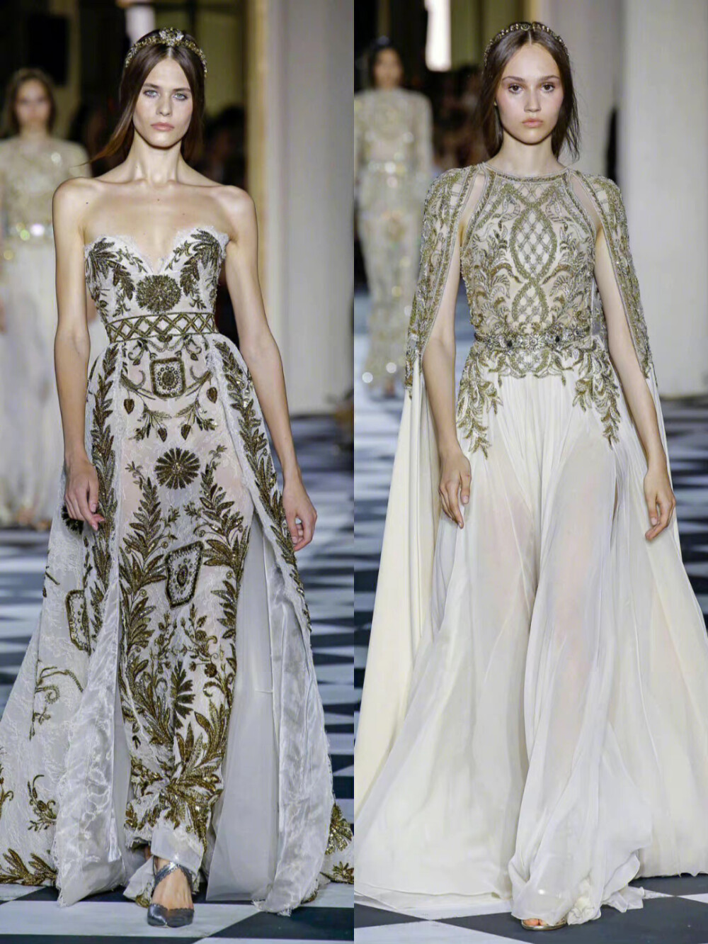 Zuhair Murad 2018秋冬定制系列
典雅奢华的巴洛克宫廷风格是Zuhair Murad的标志之一，作为高定界的扛把Zuhair Murad每年的作品都不会让人失望。本季灵感来源于圣彼得堡，运用了大量花卉和蔓藤花纹的图案，花纹颜色倾向于古铜色与金银色，精致闪耀。除此之外，此次也融入了少量沙皇俄国时代的军装元素。 ​