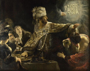 伯沙撒的盛宴（Belshazzar ’s Feast）
伦勃朗·哈尔曼松·凡·莱因1635
名称：伯沙撒的盛宴
英文名称：Belshazzar ’s Feast
创作者：伦勃朗·哈尔曼松·凡·莱因
创作日期：1635
实际尺寸：167.6 x 209.2 cm
类别：宗教
材质：布面油画
位于：英国-伦敦国家画廊