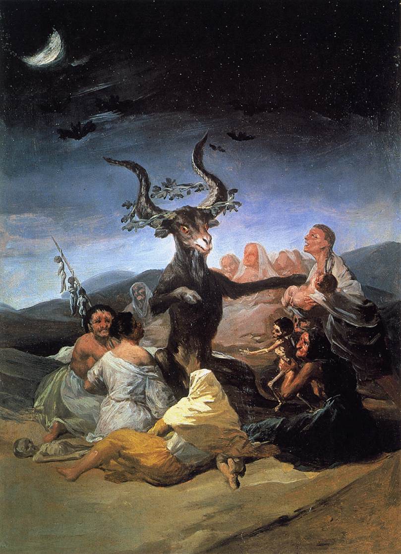 魔宴（Witches Sabbath）
弗朗西斯科·何塞·德·戈雅·卢西恩特斯1789
名称：魔宴
英文名称：Witches Sabbath
创作者：弗朗西斯科·何塞·德·戈雅·卢西恩特斯
创作日期：1789
实际尺寸：44 x 31 cm
类别：神话
材质：布面油画
位于：私人收藏