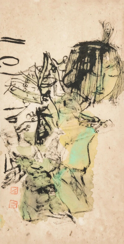 石虎作品 纸本彩墨 67x34cm 2019