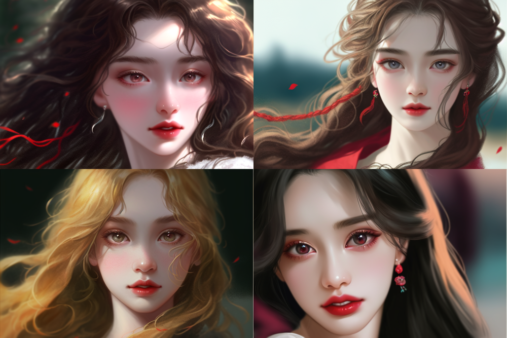 哪个头像更好看？
关键词：Long wavy hair, red lips, big eyes, bright eyes, looking back, China people, the highest quality, masterpieces, masterpieces, extreme details, exquisite facial features, exquisite hair depiction, exquisite eye depiction, messy hair, blurred eyes, one-handed hair, jewel-like black eyes, single person, 4k picture quality. Keywords gorgeous light and shadow, Dindal effect, sense of fragmentation, halo, sense of atmosphere, film quality --ar 3:2