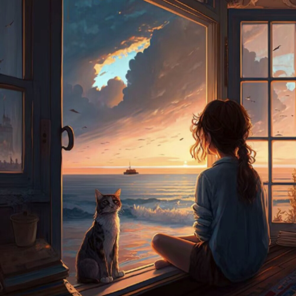 动漫头像 女生 背影 动物(画师不详 出处不详 侵权删)