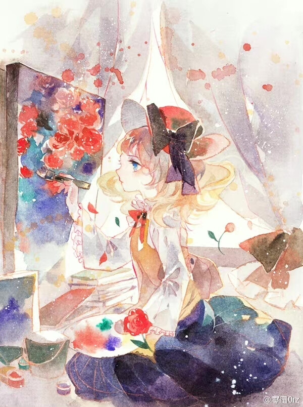 水彩 少女插画
画师：-零届0rz-