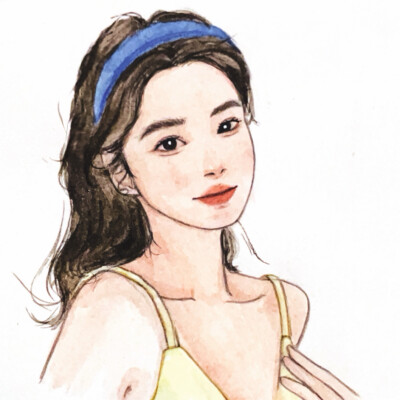 水彩头像｜复古少女