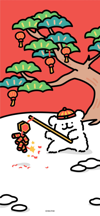 马尔济斯线条修勾新年壁纸~
新年快乐呀~~
（源微博@线条小狗Maltese））