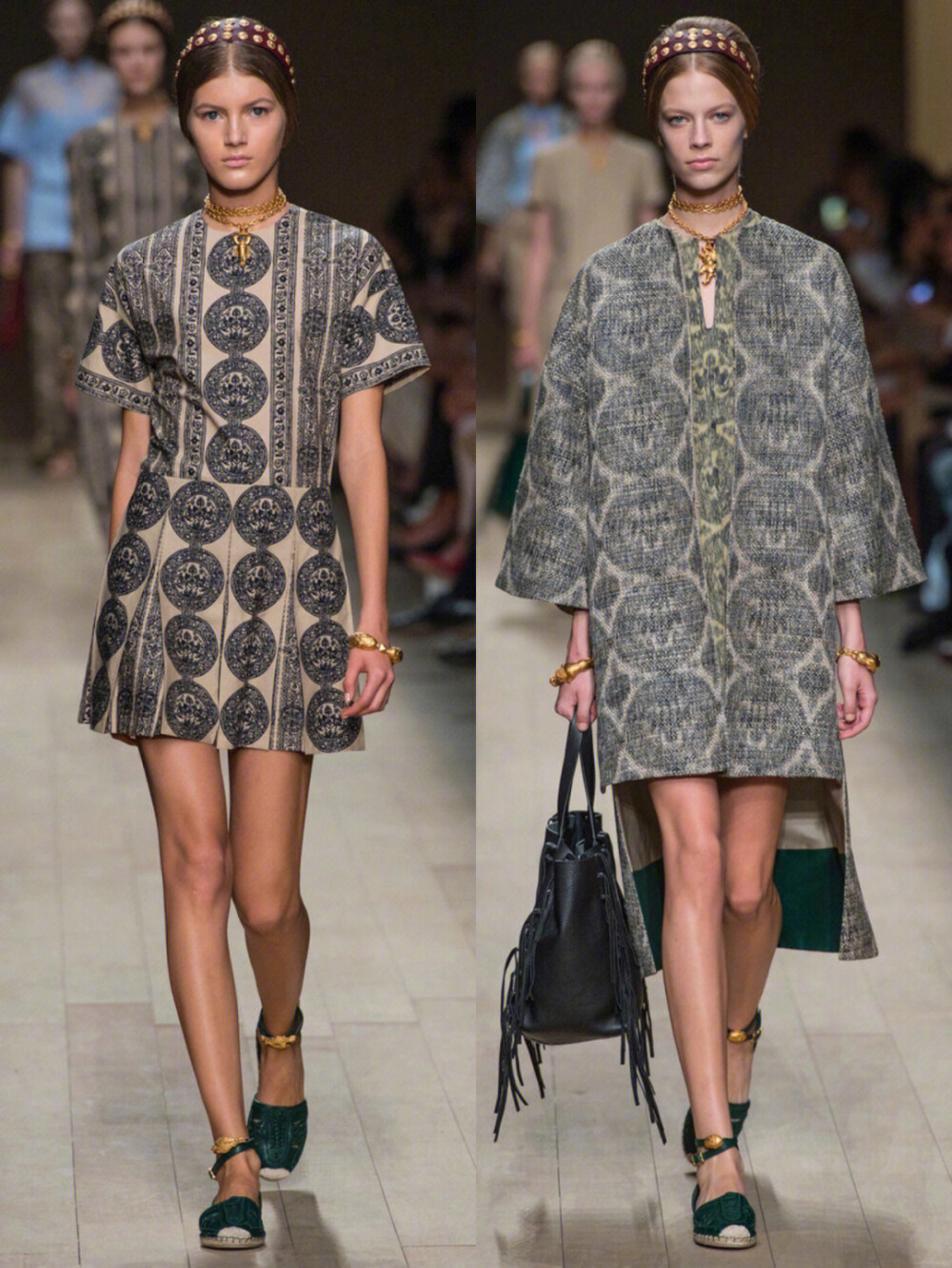 Valentino 2014年春夏高定系列
Valentino的Maria Grazia Chiuri和Pierpaolo Piccioli在本季作品中以歌剧作为设计灵感。黑色蕾丝礼服点缀鲜艳色彩的细节装饰，像舞台服装或者地方特色礼服。设计师想用一种非常典型的方式来描述每一部歌剧的主角，从而“为女性复杂的世界创造一个虚构的场景”。设计重点包括露肚低腰裤、裙和搭配半长裤子的恰恰装以及缀上泡泡细绸布的紧身短裤，即使是最简单的服装也增加了迷人的细节。