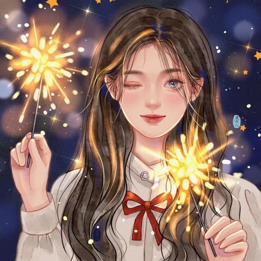 少女 仙女棒 烟花 新年 插画 闺蜜多人头像