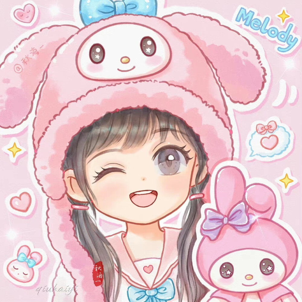 三丽鸥毛绒小帽子，甜蜜可爱闺蜜头像
画师:秋海一
