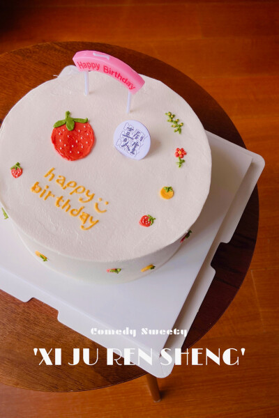 「草莓甜心生日cake」
女生給自己挑生日cake呀
大部分都是少女心滿懷 加一點小心思
迷你小草莓一顆一顆畫出來就很可愛啦