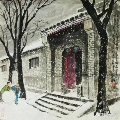 张儒刚国画胡同作品，张儒刚，号晶石、张石，1949年生于北京。自幼受家庭熏陶喜好书画，少年时在北京市少年宫国画组学习，及长自习山水、花鸟，曾问业于崔子范、张立辰等名家。在画风上追求吴昌硕、齐白石等大师风格…