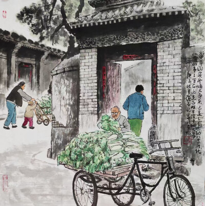 张儒刚国画胡同作品，张儒刚，号晶石、张石，1949年生于北京。自幼受家庭熏陶喜好书画，少年时在北京市少年宫国画组学习，及长自习山水、花鸟，曾问业于崔子范、张立辰等名家。在画风上追求吴昌硕、齐白石等大师风格…