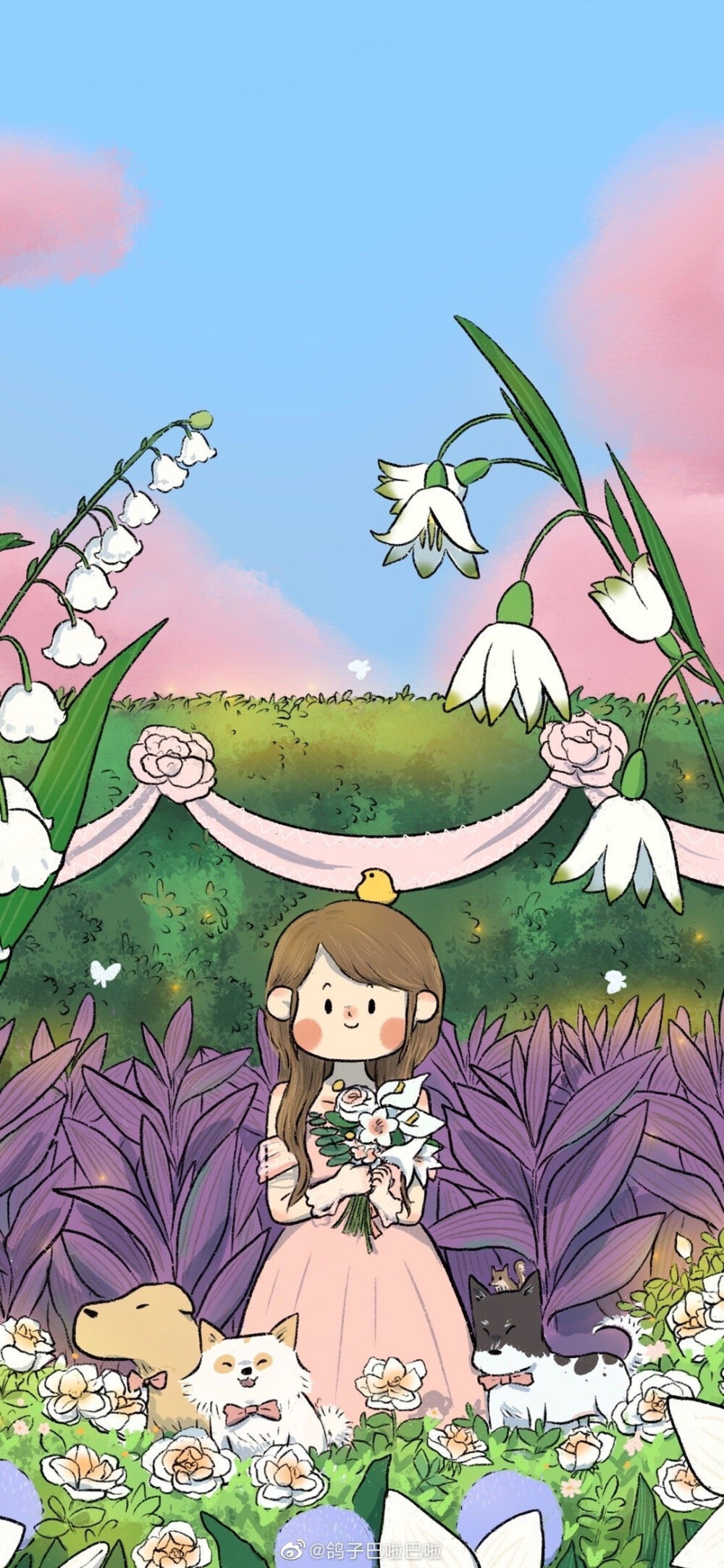 插画壁纸，微博：@鸽子巴啦巴啦