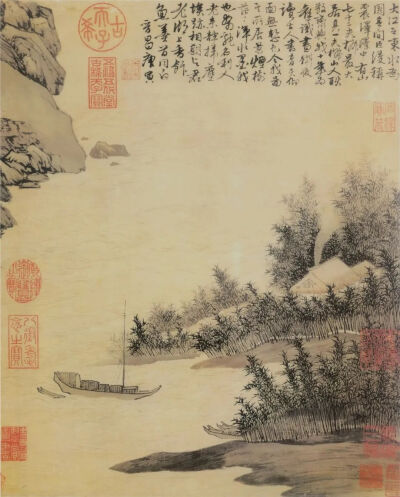 唐寅《震泽烟树图》，纸本设色，47×37.8cm，明代