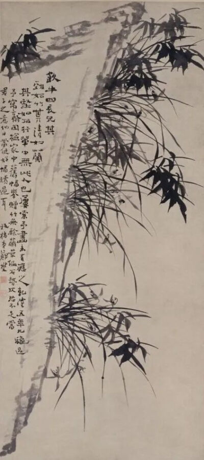 郑燮《墨笔竹石图》，纸本墨笔，127.6×57.7cm，清代