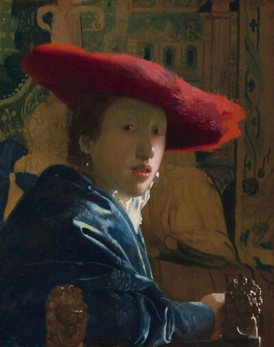 维米尔《Girl with a Red Hat》，木板油画，23.2×18.1cm，约1669年，藏于华盛顿国家美术馆
