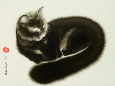 Endre Penovác——水墨黑猫