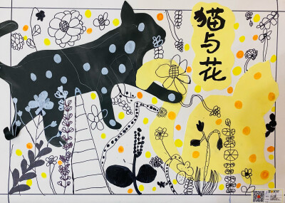 创意画 猫与花 