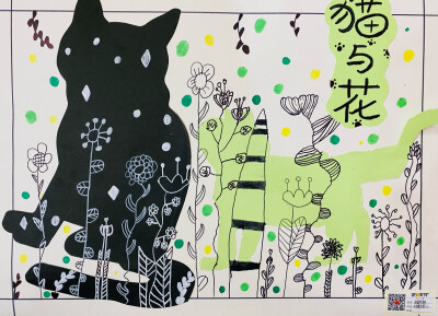 创意画 猫与花 