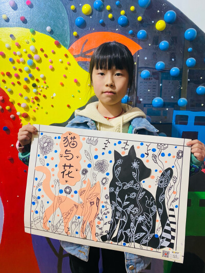 猫与花 创意画