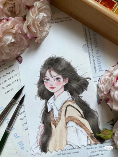 水彩少女 江公子作品