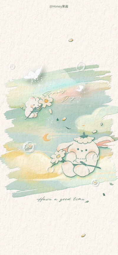 清醒可爱小兔子油画风壁纸