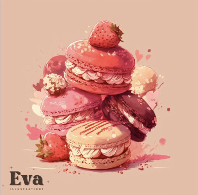 Eva的烘培店#粉红草莓甜点封面图
ins：evaa.illustrations