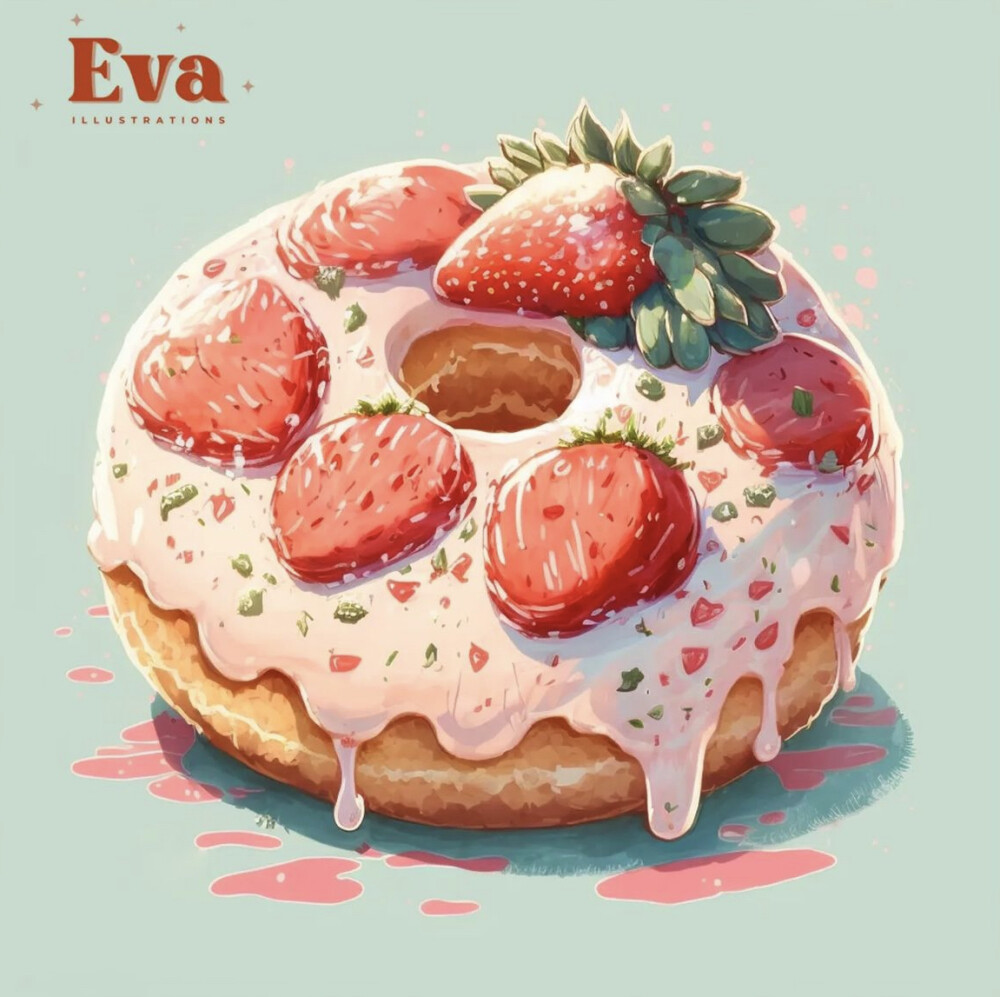 Eva的烘培店#粉红草莓甜点封面图
ins：evaa.illustrations