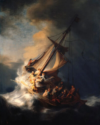 加利利海上的风暴（The Storm on the Sea of Galilee）, 1633. 这幅伦勃朗唯一的海洋主题作品，在1990年失窃于波士顿的伊莎贝拉·斯图尔特博物馆，至今下落不明。