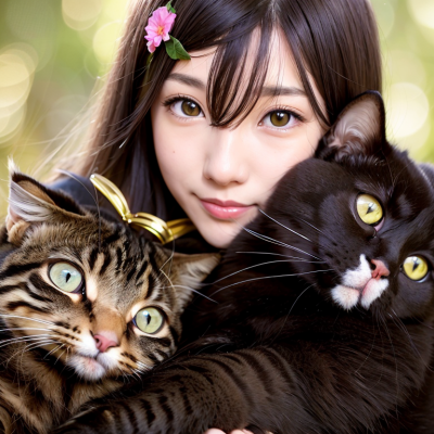 girl & cats