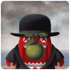 【魔鬼猫表情-戴黑帽猫】#GIF 动图 名画 油画 戴黑帽的男人 勒内·马格里特 IP 动漫 魔性 斗图 zombiescat