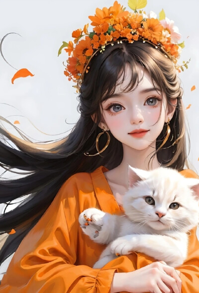 插画女头像壁纸##橙色阳光少女
