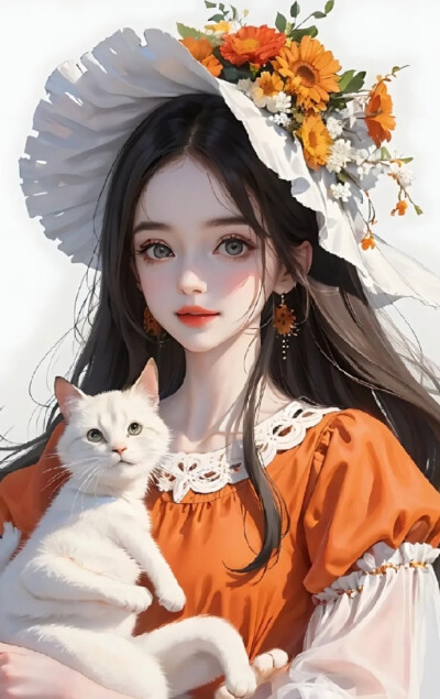 插画女头像壁纸##橙色阳光少女
