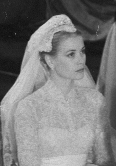 Grace Kelly at Monaco Cathedral for her wedding to Prince Rainier III of Monaco 1956. ​​