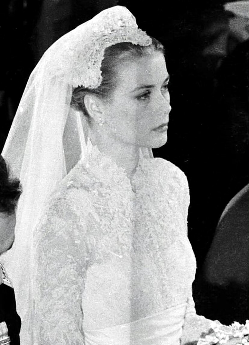 Grace Kelly at Monaco Cathedral for her wedding to Prince Rainier III of Monaco 1956. ​​