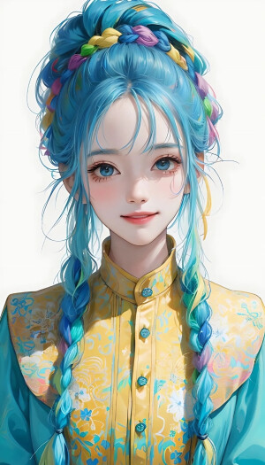 AI动漫头  ☞美少女五彩头发，适合整个夏天。