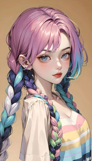 AI动漫头  ☞美少女五彩头发，适合整个夏天。