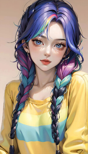 AI动漫头  ☞美少女五彩头发，适合整个夏天。