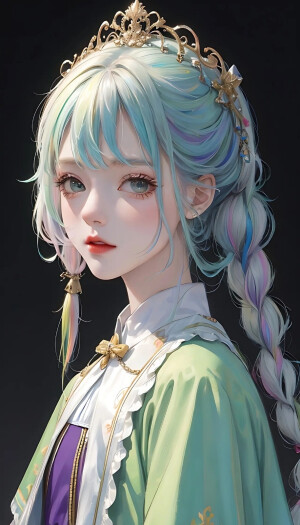 AI动漫头  ☞美少女五彩头发，适合整个夏天。