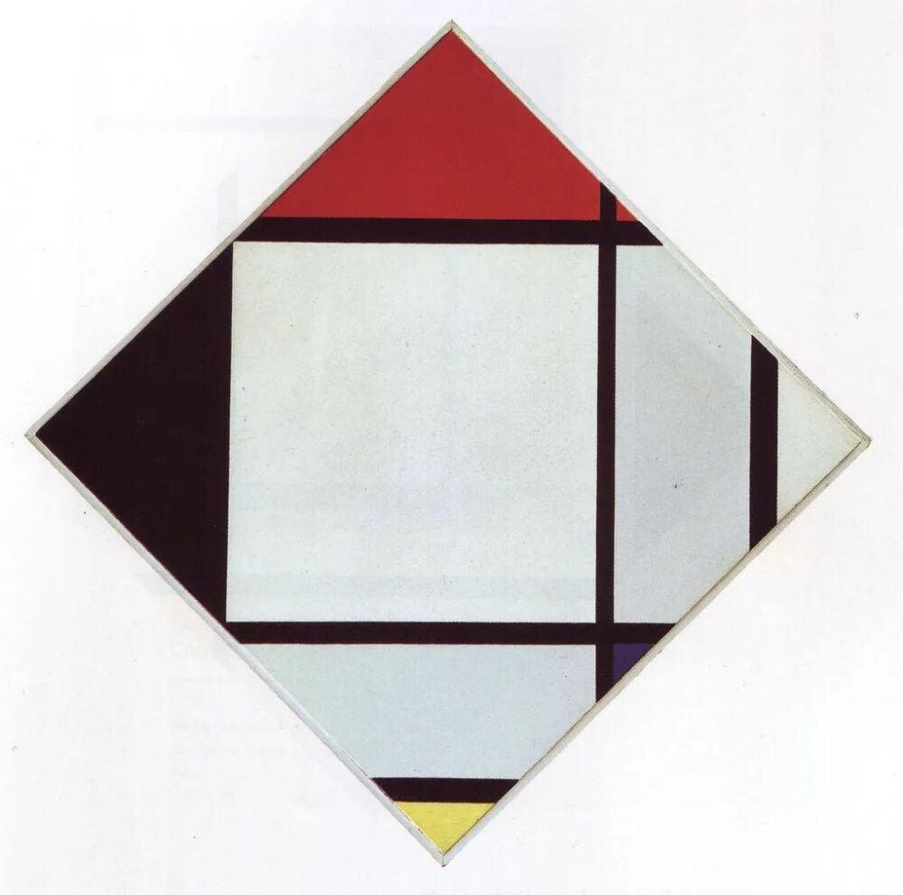 蒙德里安《Tableau?Losangique?II》，布面油画，109×109cm，1925年，皮诺在1990年以880万美元购于佳士得