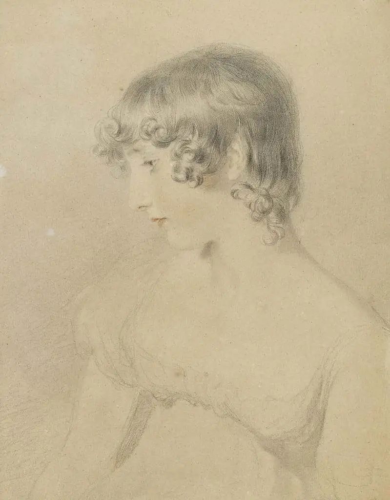 粉彩画又称「粉彩笔画」或「粉色笔画」。
Bust Portrait of Susan Bloxam / Thomas Lawrence / 1818 / 此幅粉彩作品使用黑色粉笔勾勒，再以红色粉笔“触摸”于白卡上，直至变色至棕色。
·  托马斯后期肖像以油画为主。
